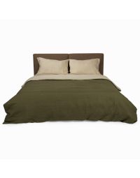 100% French Flax Linen Duo-Colored Natural & Olive Green Duvet Cover