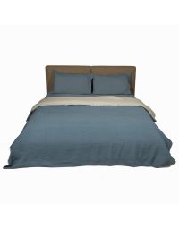 100% French Flax Linen Duo-Colored Steel Blue & Stone Gray Duvet Cover