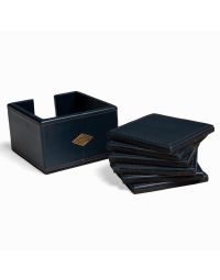 Navy Blue Leather Glass Coasters