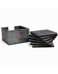 Square Lizard Gray Leather Glass Coasters