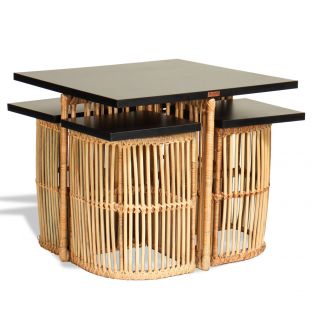 Bakuran Rattan Coffee Table with Pull-out Rattan Chairs and Storage