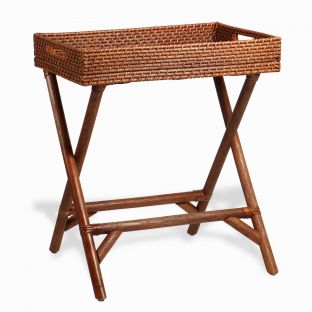 Rattan & Nito Dark Brown Food Serving Tray with Folding Stand