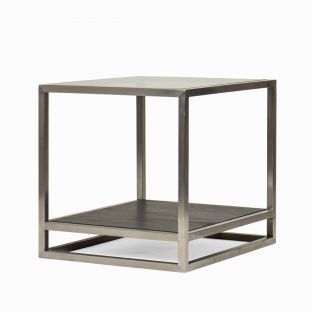 PRI  Glass Top Side Table With Wood Shelf