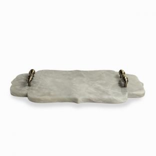 Marble Quatrefoil Tray with Handle-White