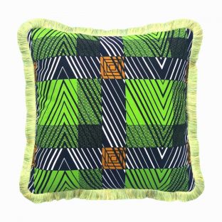 Keylime Checkered Fringe Pillow Cover