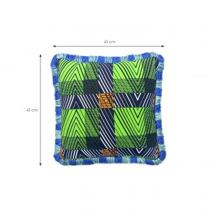 Keylime Checkered Small Blue Green Fringe Pillow Cover