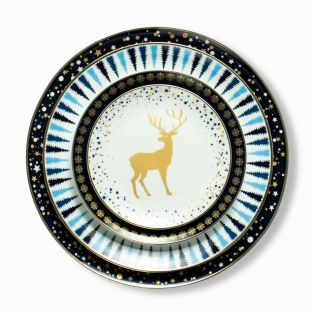 Blue and Gold Reindeer Dinner Plate Set