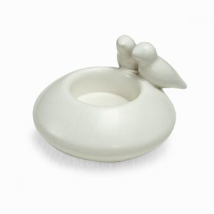 White Lovebirds Ceramic Candle Holder