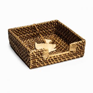 Rattan Table Napkin Holder w/ Wood Weight