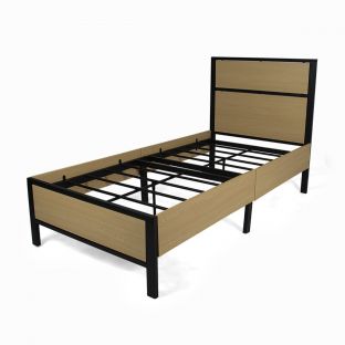 Hilton V1 Single Metal Bed Frame with Sideboard 36x75in Brown