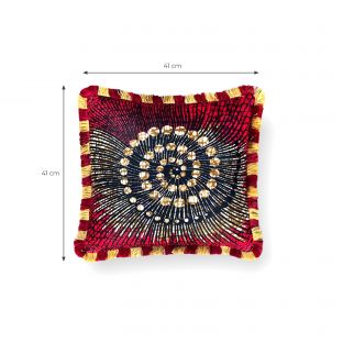 Ankara Red Swirls, Red and Yellow Fringe Small Pillow Cover 