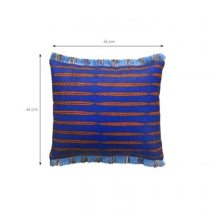 Blue Lines Fringe Small Pillow Cover