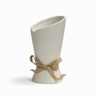 Cream Ceramic Flower Vase with Ribbon