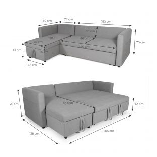 Emman L-Shape Sofa Bed-Light Grey