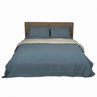 100% French Flax Linen Duo-Colored Steel Blue & Stone Gray Duvet Cover