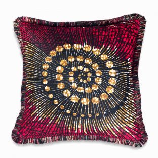 Ankara Red Swirls, Dark Fringe Pillow Cover 