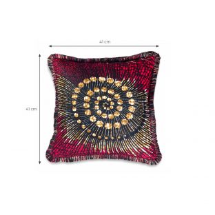 Ankara Red Swirls, Dark Fringe Small Pillow Cover 