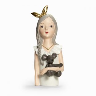 Girl With Bear Resin Figurine Display
