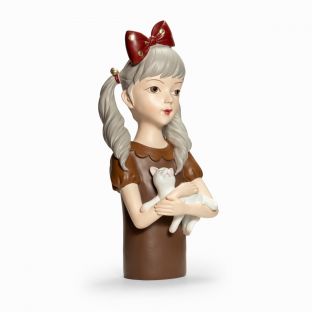 Girl With Cat Resin Figurine Display