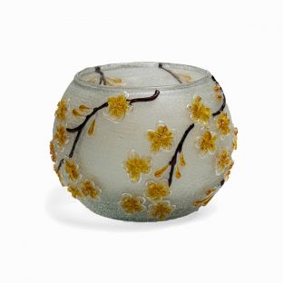 Glass Beaded Yellow Cherry Blossom Fishbowl Votive 12cm