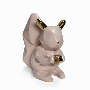 Pink Ceramic Squirrel Animal Figurine Display with Gold Accents I