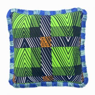 Keylime Checkered Blue Green Fringe Pillow Cover