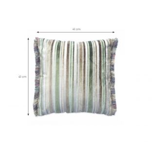 Mixed Green Fringe Stripes Pillow Cover-Square S