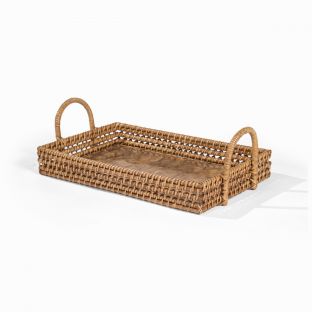 Capiz and Rattan Woven Tray with Top Handle