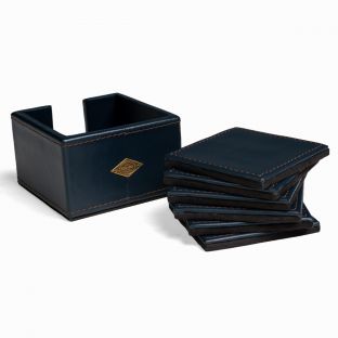 Navy Blue Leather Glass Coasters