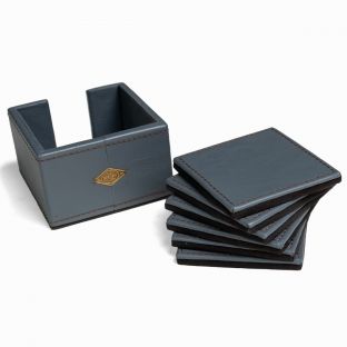 Blue Gray Leather Glass Coasters