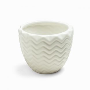 Short White Chevron Ceramic Flower Vase