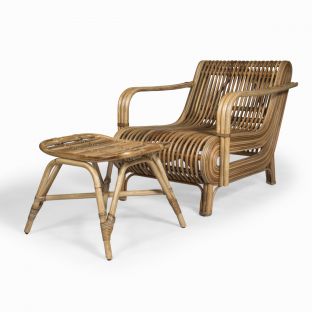 Odessa Rattan Lounge Chair with Foot Stool