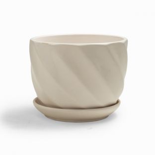 White Ceramic Flower Vase with Bottom Tray