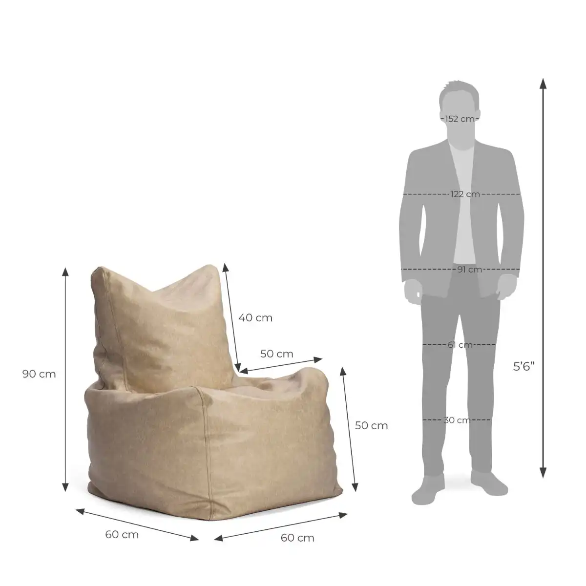 Beige Bean Bag Accent Chair with Backrest shopITOOH
